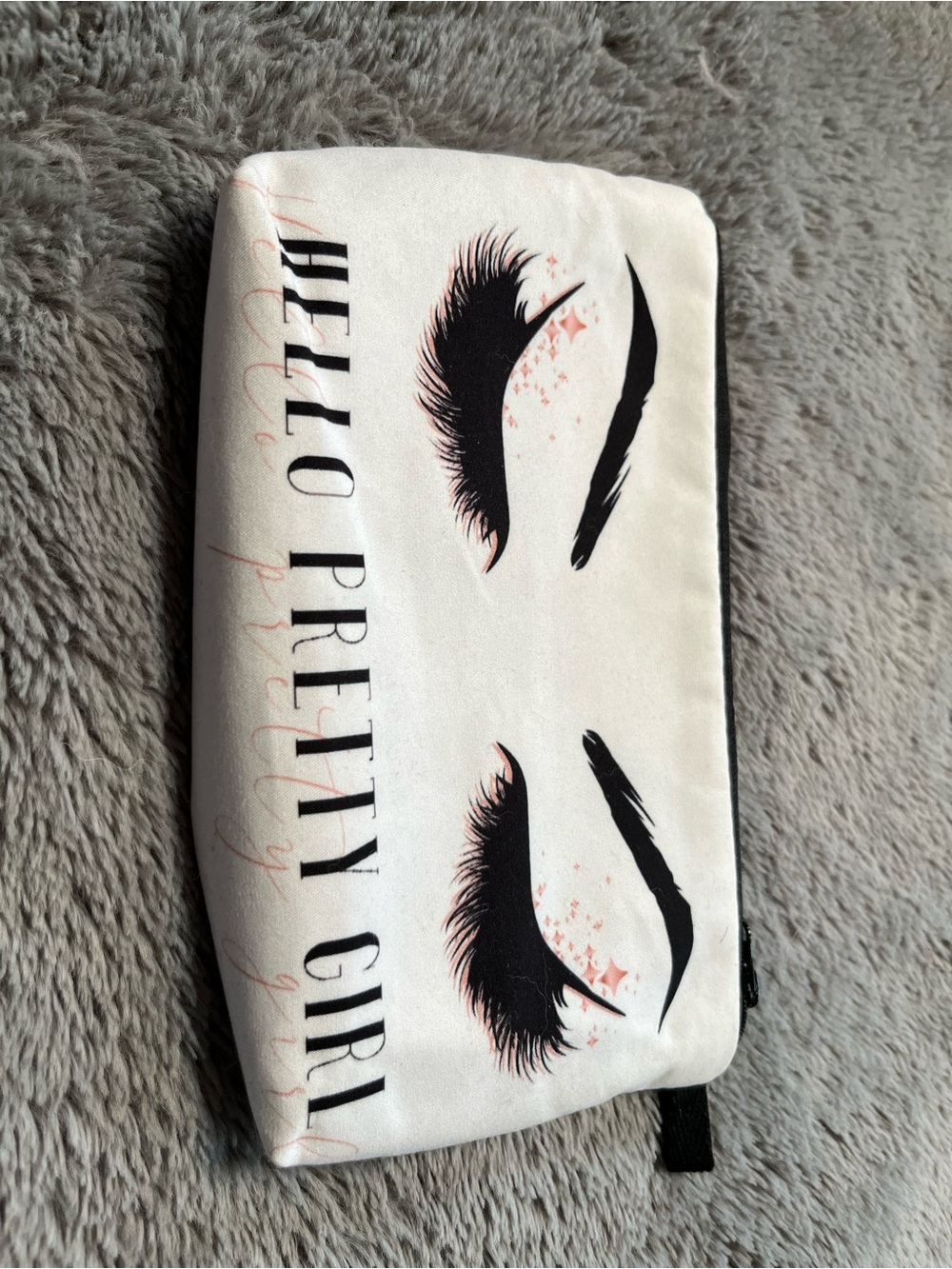 Hello Pretty Girl Makeup Bag - White with Black & Pink Eye Design